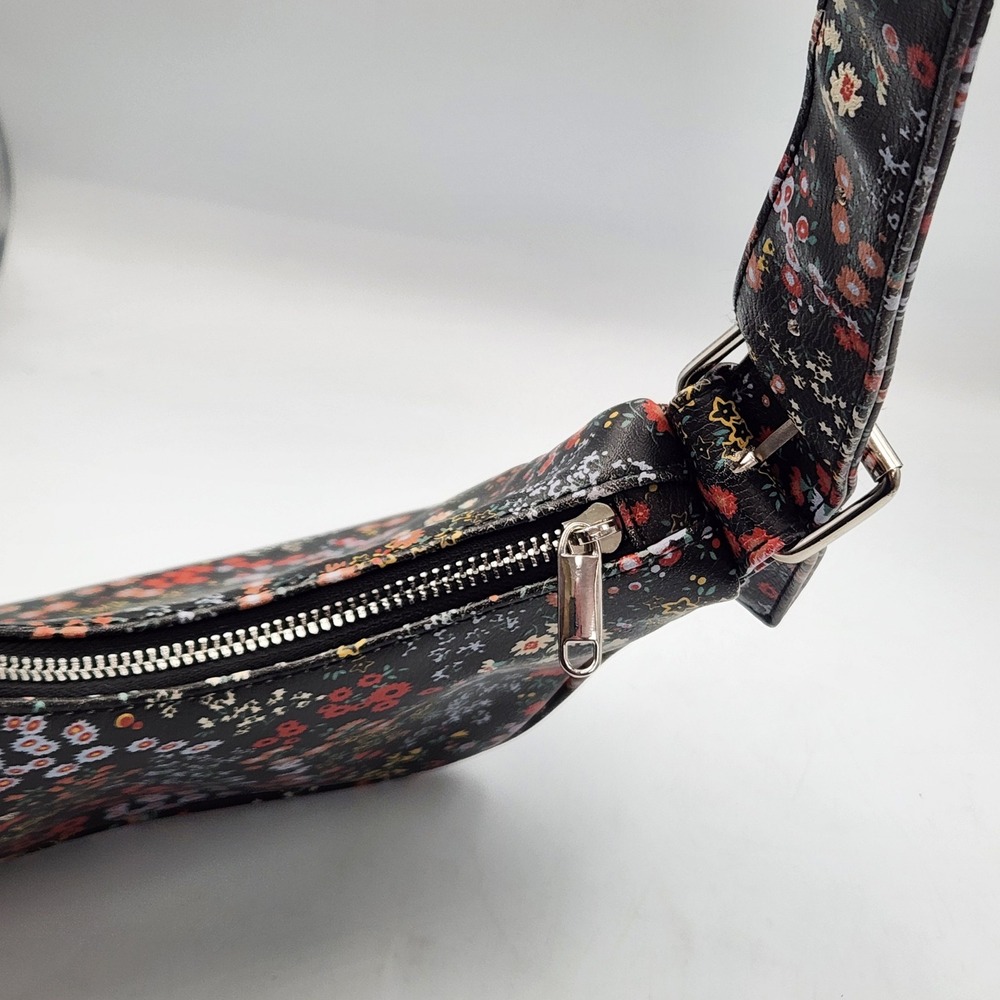 Wild Fable Black Floral Shoulder Baguette Handbag Small Retro Y2K Style - Picture 5 of 10
